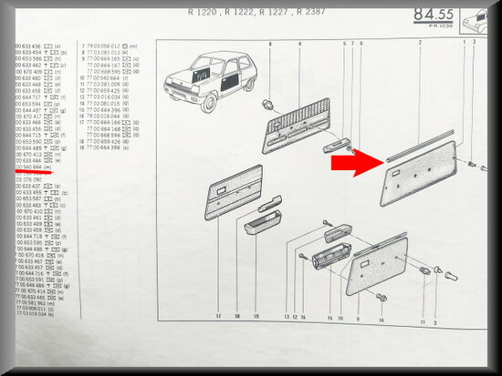 R5 Sierstrip portier voorzijde links (New Old Stock).