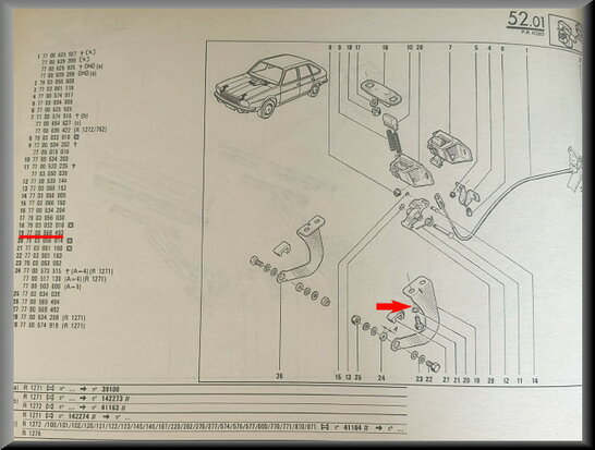 R20-30 Motorkap steun links (New Old Stock).