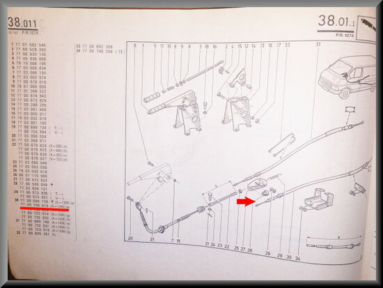 R Trafic: Handremkabel links (New Old Stock).