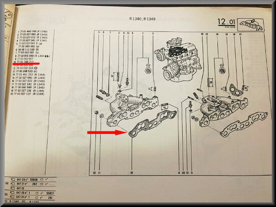 Renault 18, Fuego, Trafic: Pakking uitlaatspruitstuk.