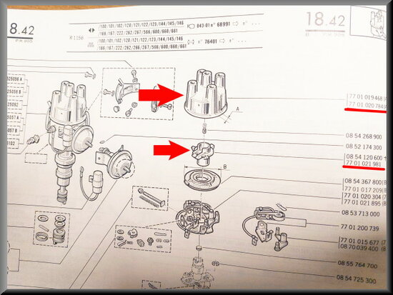 Verdeelkap en rotor (Ducellier ontsteking).