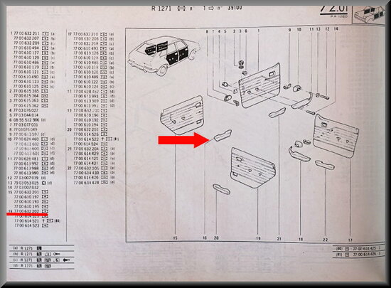 R20-30: Armleuning links achter portier (zwart) (New Old Stock).