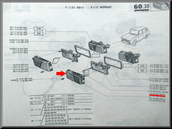 R6: Knipperlicht glas links (Seima) (New Old Stock).