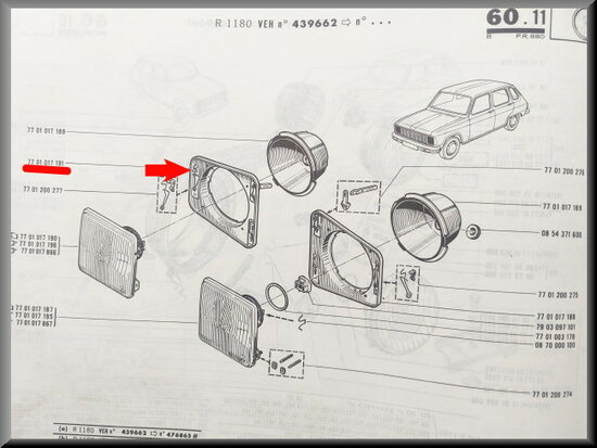 R6: Koplamp frame rechts (New Old Stock)