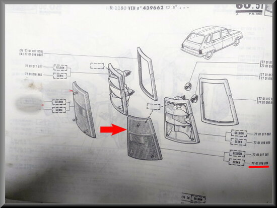 R6: Achterlicht glas rechts SEIMA (New Old Stock)