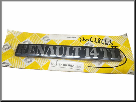 R14: Embleem "Renault 14 TL"  (Plastic, New Old Stock).