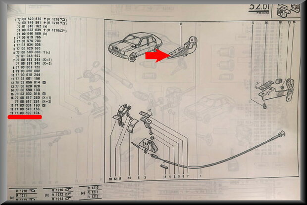 R14 Motorkap scharnier rechts.