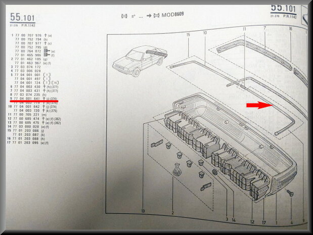 R9-Sierstrip achter links  (New Old Stock).