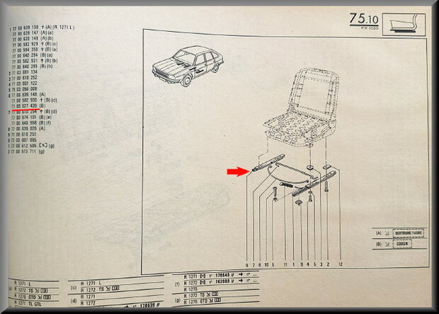 R20-30-R14: Geleiderail stoel rechts voor (New Old Stock)