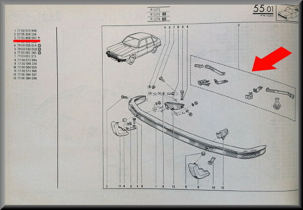 R20-30 (R1278): Bevestiging set voorbumper (New Old Stock).