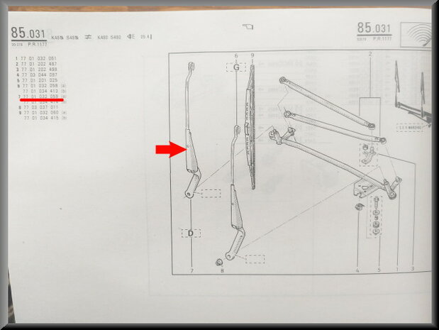 R21-Espace: Ruitenwisser arm links (New Old Stock).