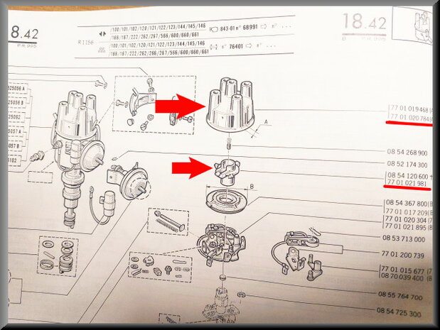 Verdeelkap en rotor (Ducellier ontsteking).