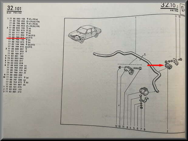 R9-R11: Rubber stabilisatorstang (New Old Stock).